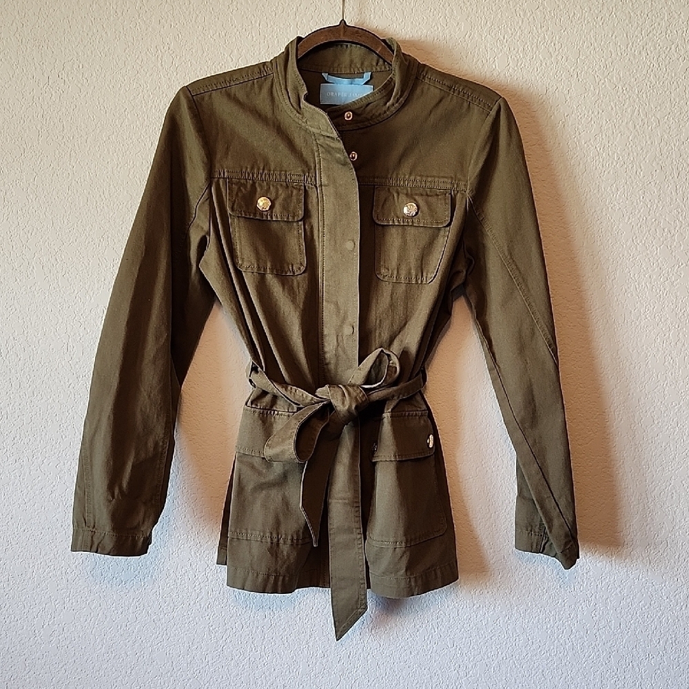 Draper James Women's Olive Green Belted Zippered 100% Cotton Jacket in Size S